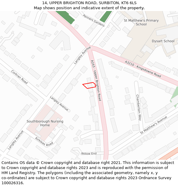 14, UPPER BRIGHTON ROAD, SURBITON, KT6 6LS: Location map and indicative extent of plot