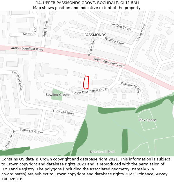 14, UPPER PASSMONDS GROVE, ROCHDALE, OL11 5AH: Location map and indicative extent of plot