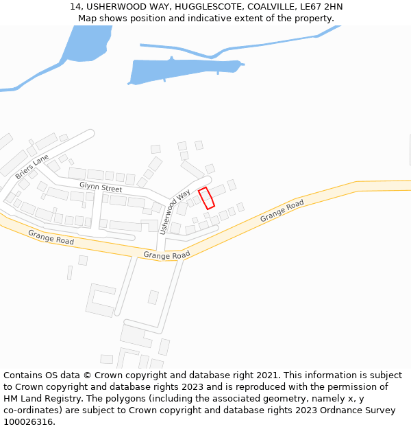 14, USHERWOOD WAY, HUGGLESCOTE, COALVILLE, LE67 2HN: Location map and indicative extent of plot