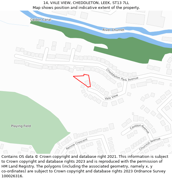 14, VALE VIEW, CHEDDLETON, LEEK, ST13 7LL: Location map and indicative extent of plot