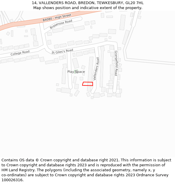 14, VALLENDERS ROAD, BREDON, TEWKESBURY, GL20 7HL: Location map and indicative extent of plot