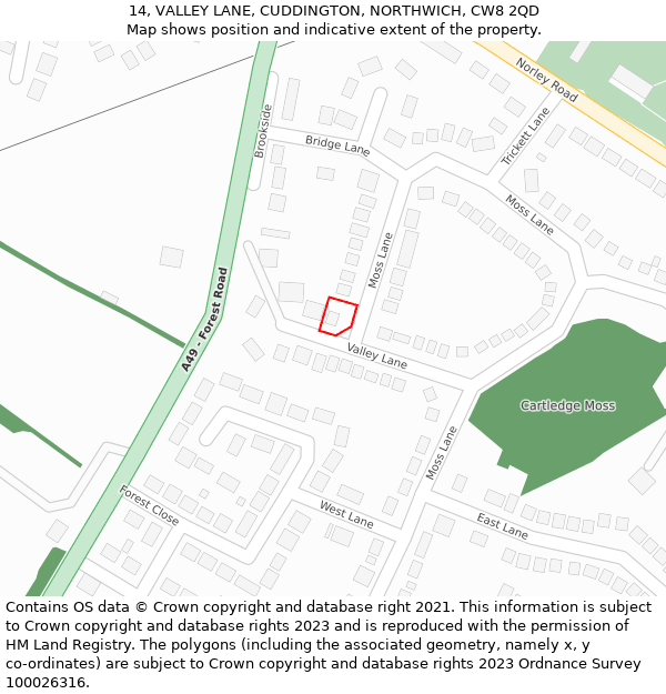 14, VALLEY LANE, CUDDINGTON, NORTHWICH, CW8 2QD: Location map and indicative extent of plot