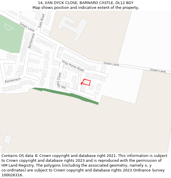 14, VAN DYCK CLOSE, BARNARD CASTLE, DL12 8GY: Location map and indicative extent of plot