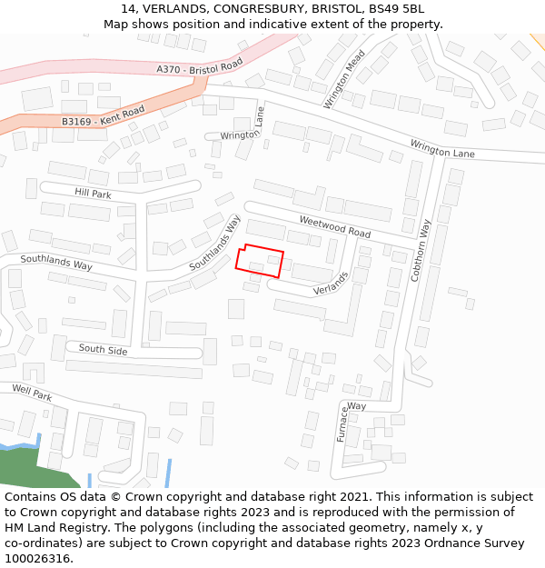 14, VERLANDS, CONGRESBURY, BRISTOL, BS49 5BL: Location map and indicative extent of plot