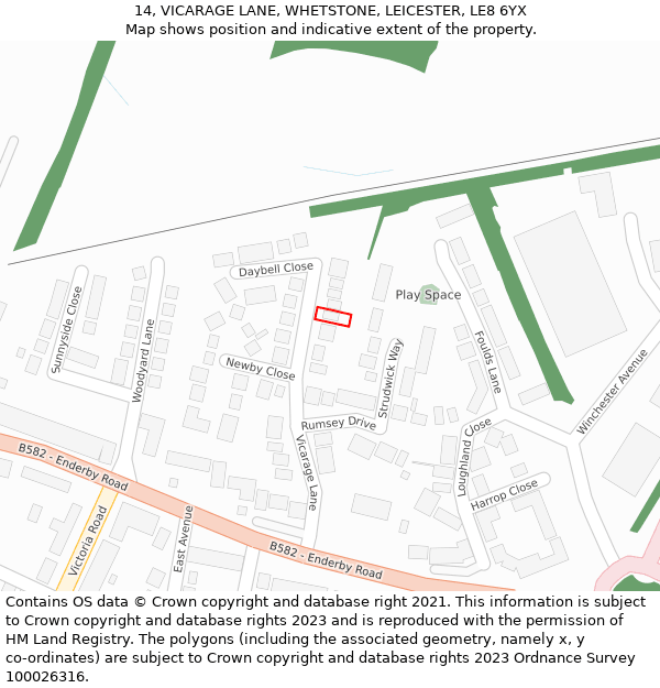 14, VICARAGE LANE, WHETSTONE, LEICESTER, LE8 6YX: Location map and indicative extent of plot