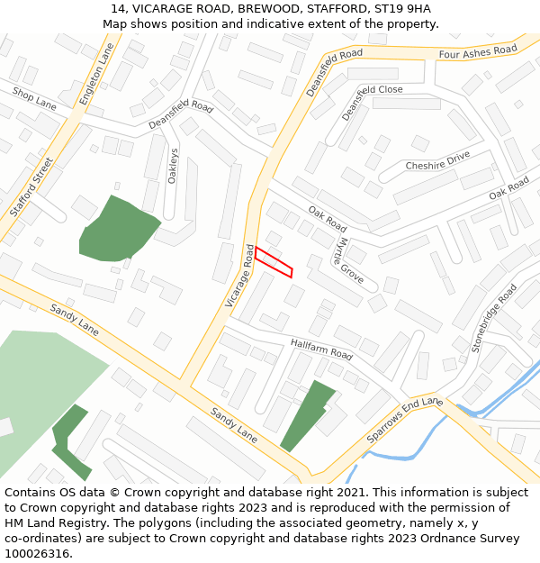 14, VICARAGE ROAD, BREWOOD, STAFFORD, ST19 9HA: Location map and indicative extent of plot