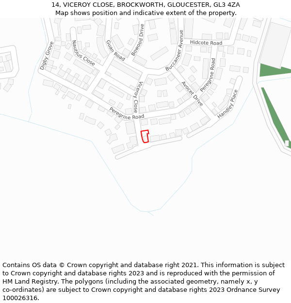 14, VICEROY CLOSE, BROCKWORTH, GLOUCESTER, GL3 4ZA: Location map and indicative extent of plot