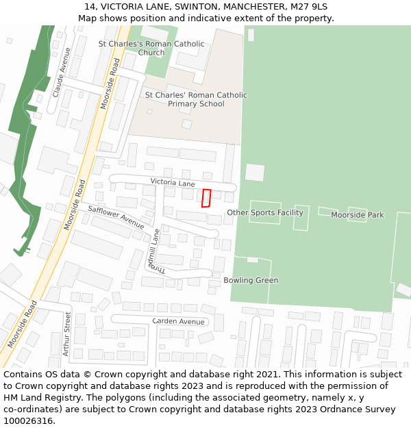 14, VICTORIA LANE, SWINTON, MANCHESTER, M27 9LS: Location map and indicative extent of plot