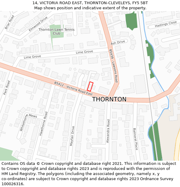 14, VICTORIA ROAD EAST, THORNTON-CLEVELEYS, FY5 5BT: Location map and indicative extent of plot