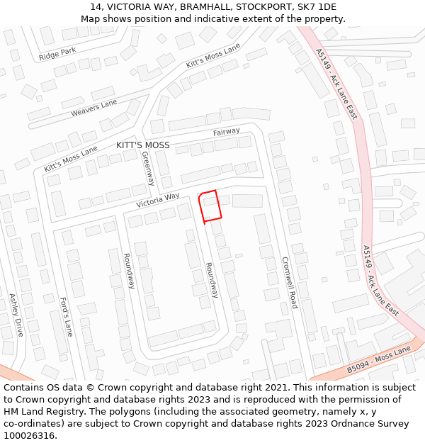 14, VICTORIA WAY, BRAMHALL, STOCKPORT, SK7 1DE: Location map and indicative extent of plot