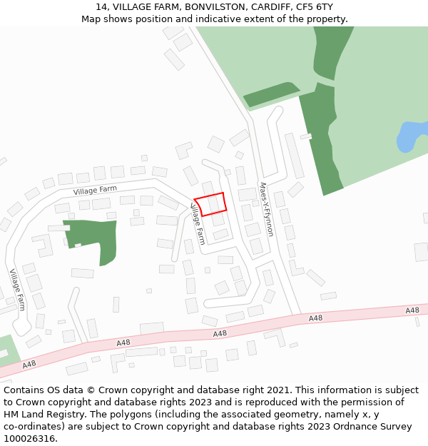 14, VILLAGE FARM, BONVILSTON, CARDIFF, CF5 6TY: Location map and indicative extent of plot