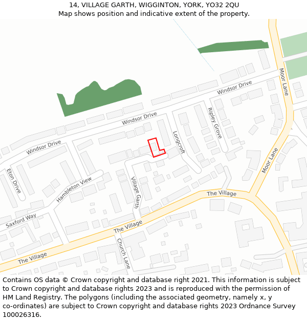 14, VILLAGE GARTH, WIGGINTON, YORK, YO32 2QU: Location map and indicative extent of plot