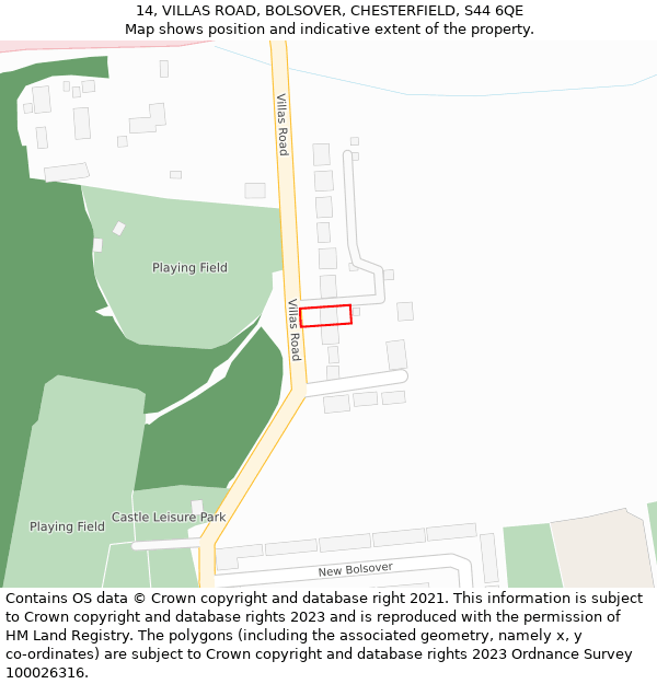 14, VILLAS ROAD, BOLSOVER, CHESTERFIELD, S44 6QE: Location map and indicative extent of plot