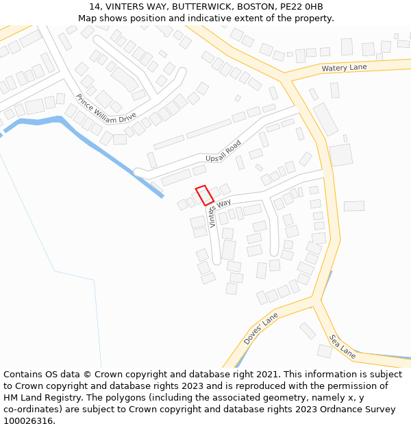 14, VINTERS WAY, BUTTERWICK, BOSTON, PE22 0HB: Location map and indicative extent of plot