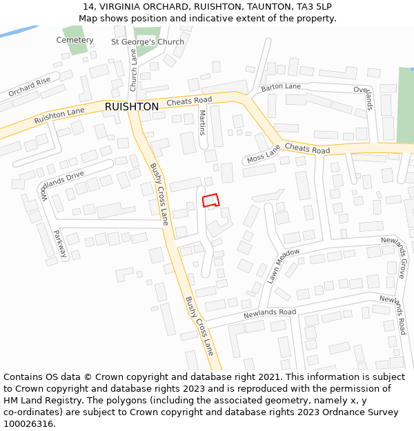 14, VIRGINIA ORCHARD, RUISHTON, TAUNTON, TA3 5LP: Location map and indicative extent of plot