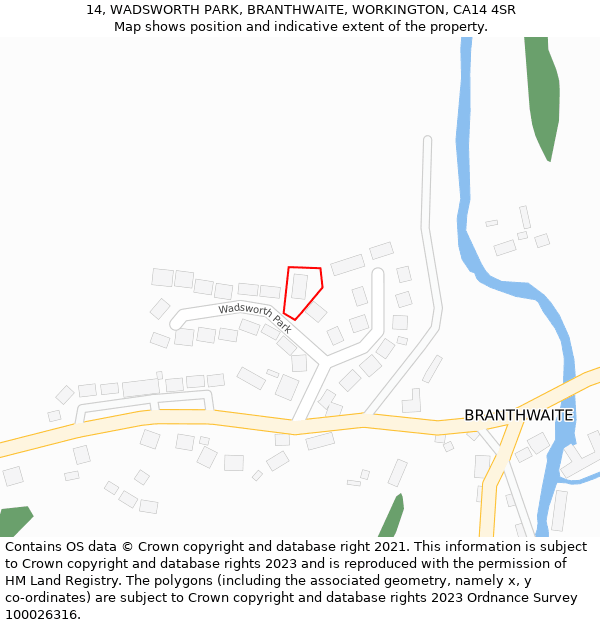 14, WADSWORTH PARK, BRANTHWAITE, WORKINGTON, CA14 4SR: Location map and indicative extent of plot