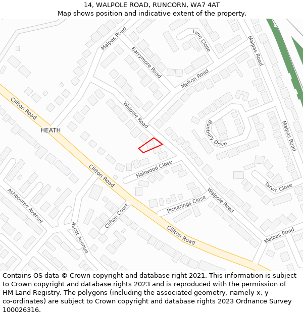 14, WALPOLE ROAD, RUNCORN, WA7 4AT: Location map and indicative extent of plot