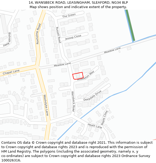 14, WANSBECK ROAD, LEASINGHAM, SLEAFORD, NG34 8LP: Location map and indicative extent of plot