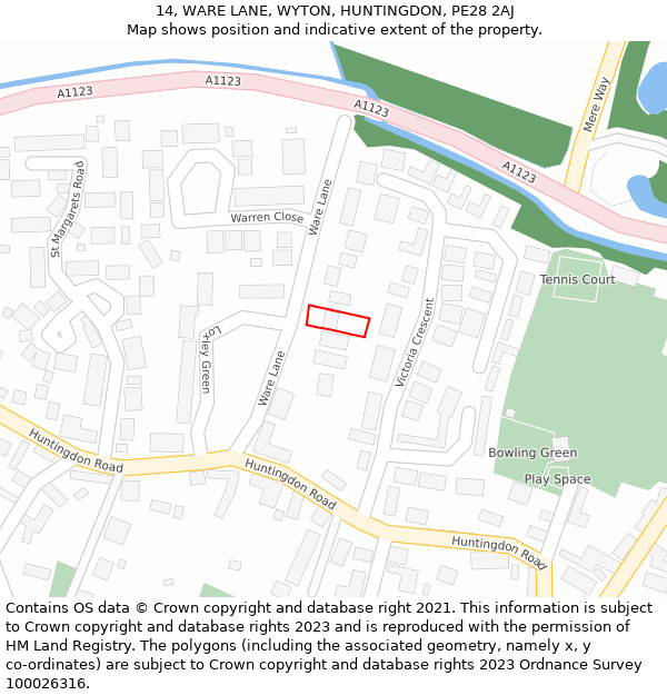 14, WARE LANE, WYTON, HUNTINGDON, PE28 2AJ: Location map and indicative extent of plot