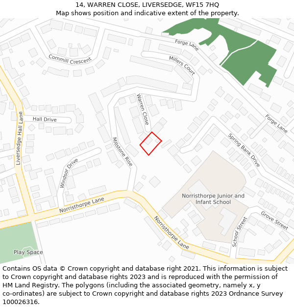 14, WARREN CLOSE, LIVERSEDGE, WF15 7HQ: Location map and indicative extent of plot