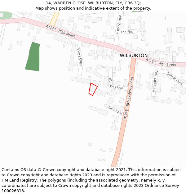 14, WARREN CLOSE, WILBURTON, ELY, CB6 3QJ: Location map and indicative extent of plot