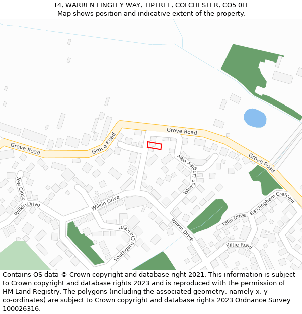14, WARREN LINGLEY WAY, TIPTREE, COLCHESTER, CO5 0FE: Location map and indicative extent of plot