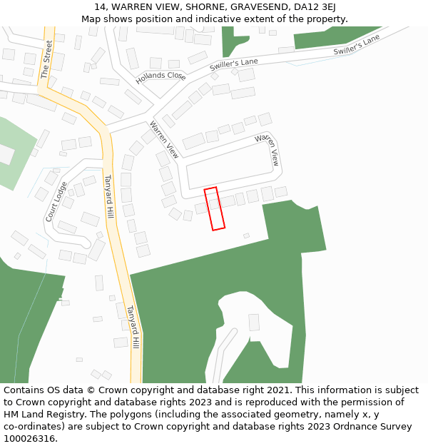 14, WARREN VIEW, SHORNE, GRAVESEND, DA12 3EJ: Location map and indicative extent of plot