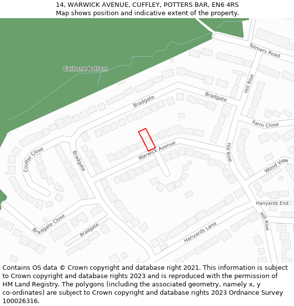 14, WARWICK AVENUE, CUFFLEY, POTTERS BAR, EN6 4RS: Location map and indicative extent of plot