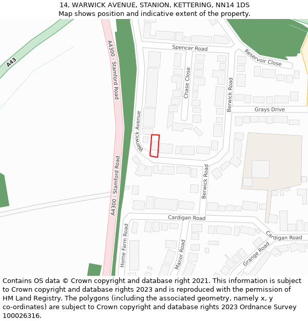 14, WARWICK AVENUE, STANION, KETTERING, NN14 1DS: Location map and indicative extent of plot