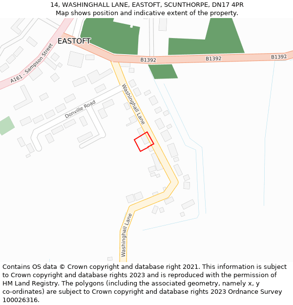 14, WASHINGHALL LANE, EASTOFT, SCUNTHORPE, DN17 4PR: Location map and indicative extent of plot