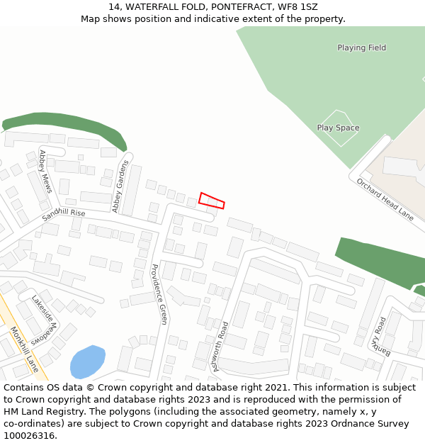 14, WATERFALL FOLD, PONTEFRACT, WF8 1SZ: Location map and indicative extent of plot