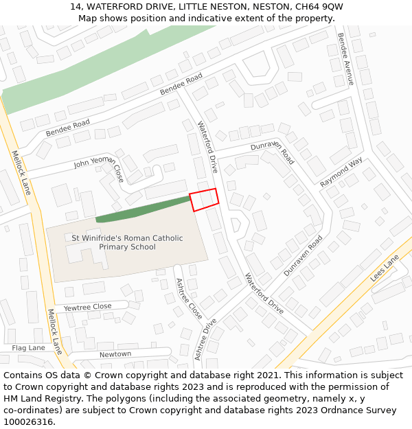 14, WATERFORD DRIVE, LITTLE NESTON, NESTON, CH64 9QW: Location map and indicative extent of plot