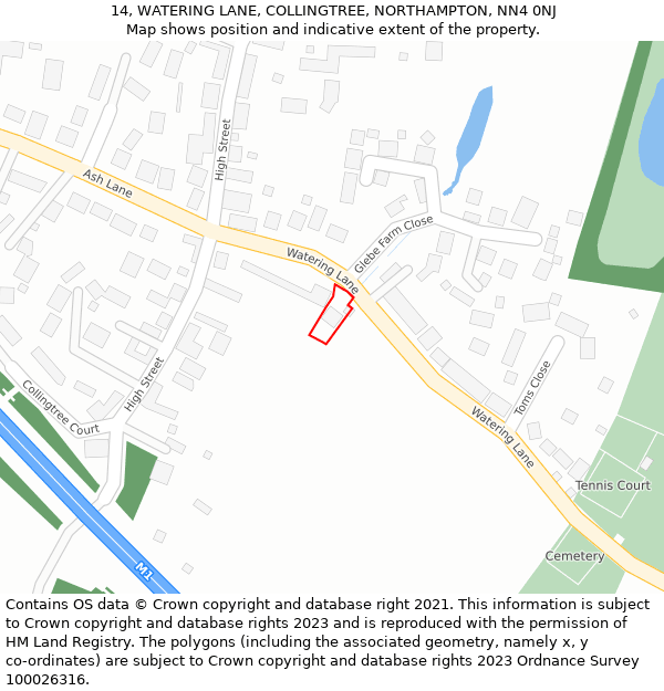 14, WATERING LANE, COLLINGTREE, NORTHAMPTON, NN4 0NJ: Location map and indicative extent of plot