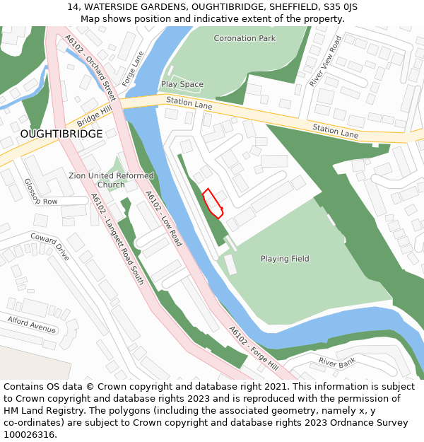 14, WATERSIDE GARDENS, OUGHTIBRIDGE, SHEFFIELD, S35 0JS: Location map and indicative extent of plot