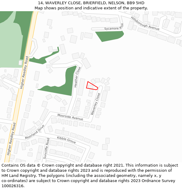 14, WAVERLEY CLOSE, BRIERFIELD, NELSON, BB9 5HD: Location map and indicative extent of plot