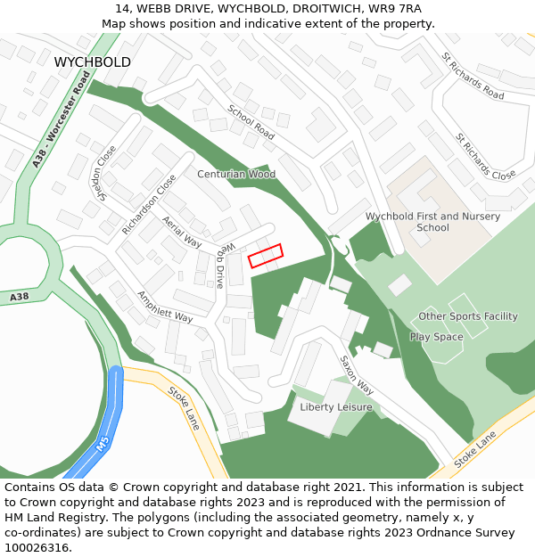 14, WEBB DRIVE, WYCHBOLD, DROITWICH, WR9 7RA: Location map and indicative extent of plot