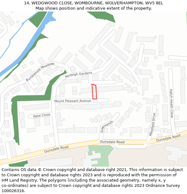 14, WEDGWOOD CLOSE, WOMBOURNE, WOLVERHAMPTON, WV5 8EL: Location map and indicative extent of plot
