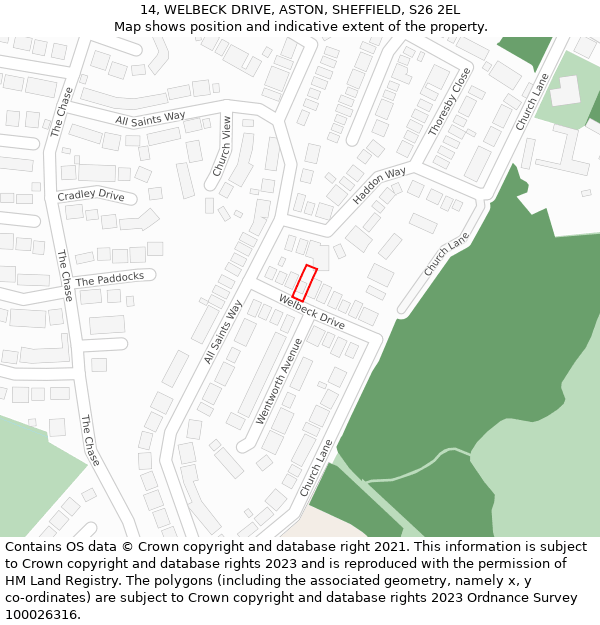 14, WELBECK DRIVE, ASTON, SHEFFIELD, S26 2EL: Location map and indicative extent of plot