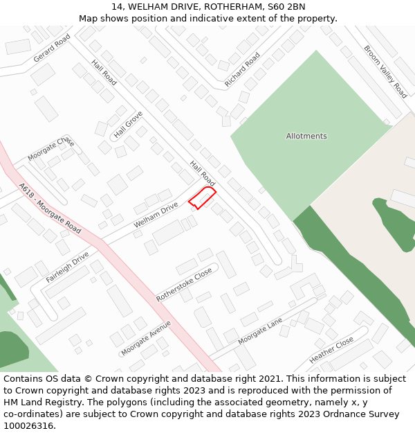 14, WELHAM DRIVE, ROTHERHAM, S60 2BN: Location map and indicative extent of plot
