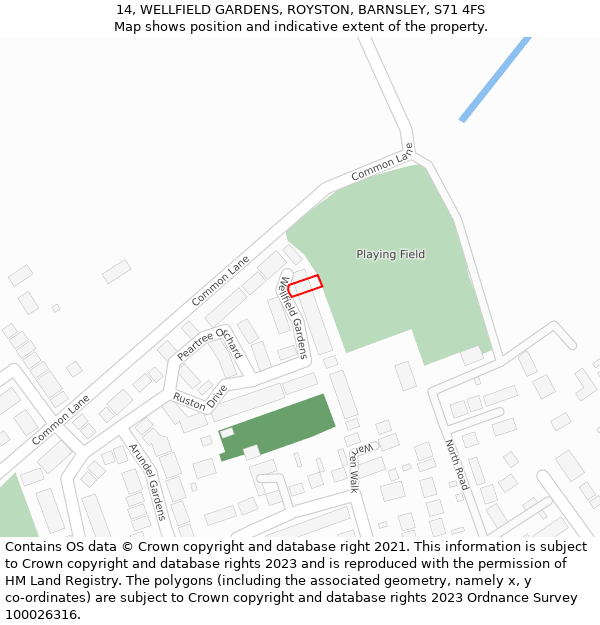 14, WELLFIELD GARDENS, ROYSTON, BARNSLEY, S71 4FS: Location map and indicative extent of plot