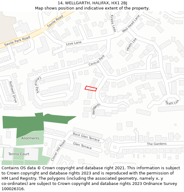 14, WELLGARTH, HALIFAX, HX1 2BJ: Location map and indicative extent of plot