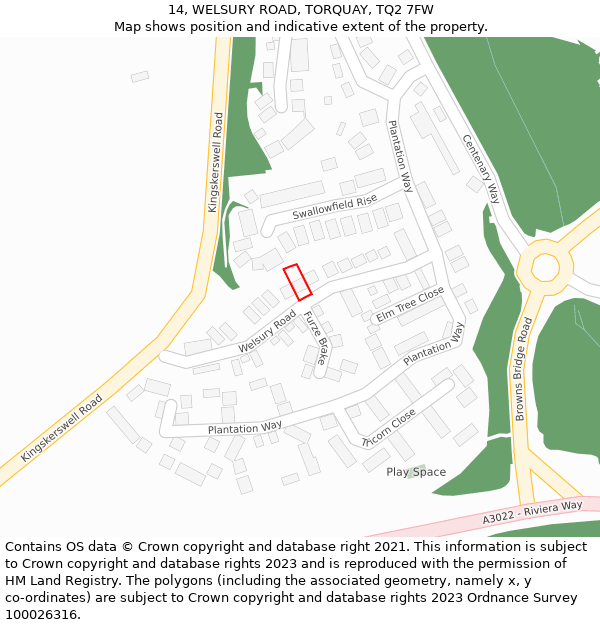 14, WELSURY ROAD, TORQUAY, TQ2 7FW: Location map and indicative extent of plot