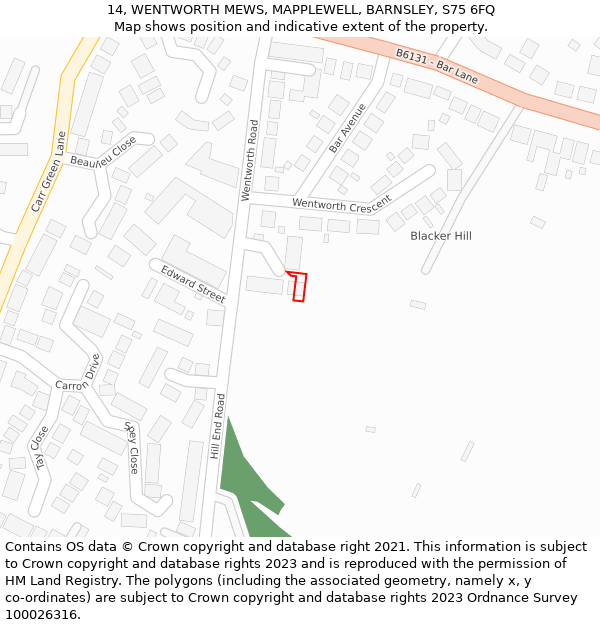 14, WENTWORTH MEWS, MAPPLEWELL, BARNSLEY, S75 6FQ: Location map and indicative extent of plot