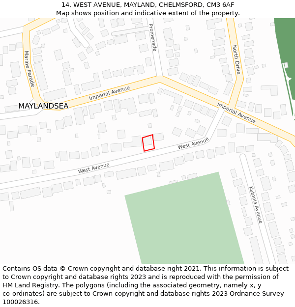14, WEST AVENUE, MAYLAND, CHELMSFORD, CM3 6AF: Location map and indicative extent of plot