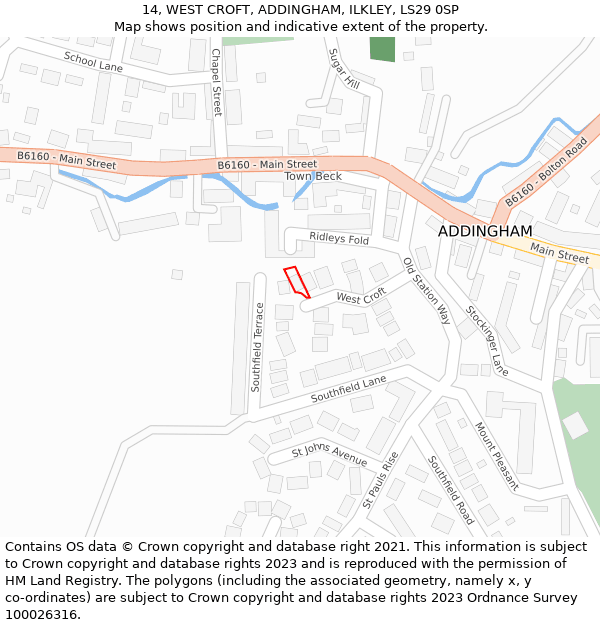 14, WEST CROFT, ADDINGHAM, ILKLEY, LS29 0SP: Location map and indicative extent of plot