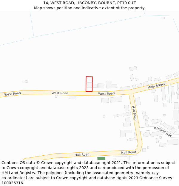 14, WEST ROAD, HACONBY, BOURNE, PE10 0UZ: Location map and indicative extent of plot