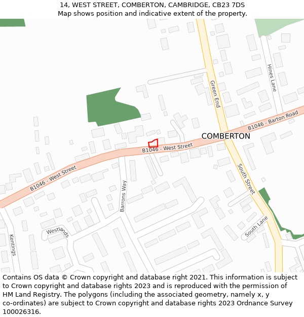 14, WEST STREET, COMBERTON, CAMBRIDGE, CB23 7DS: Location map and indicative extent of plot