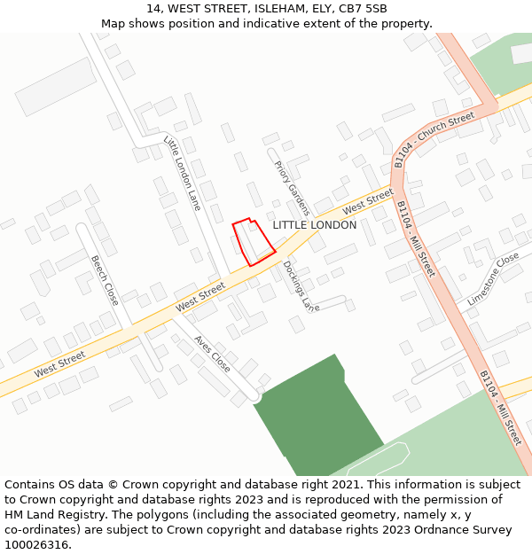 14, WEST STREET, ISLEHAM, ELY, CB7 5SB: Location map and indicative extent of plot