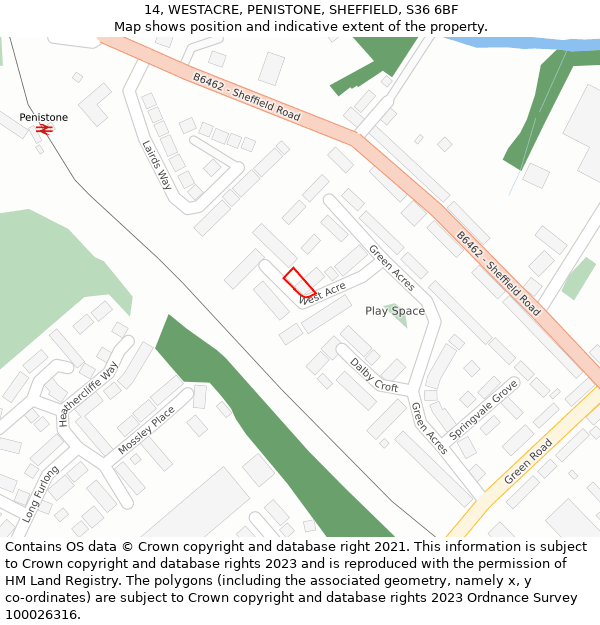 14, WESTACRE, PENISTONE, SHEFFIELD, S36 6BF: Location map and indicative extent of plot