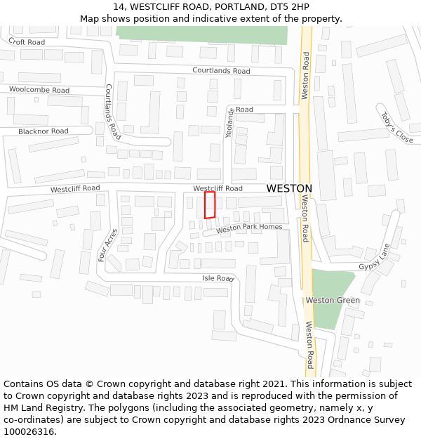 14, WESTCLIFF ROAD, PORTLAND, DT5 2HP: Location map and indicative extent of plot